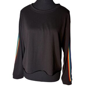 SADIE & SAGE Black Crop Pullover Long Sleeve Rainbow Prism Arm Stripes Small